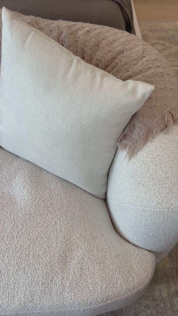 Organic curves with a dreamy French inspired boucle fabric -- the Clarissa sofa is an Amethyst favorite.  The sleek single seat cushion with firm back provides luxe comfort. Amethyst Home provides interior design, new home construction design consulting, vintage area rugs, and lighting in the Alpharetta metro area.