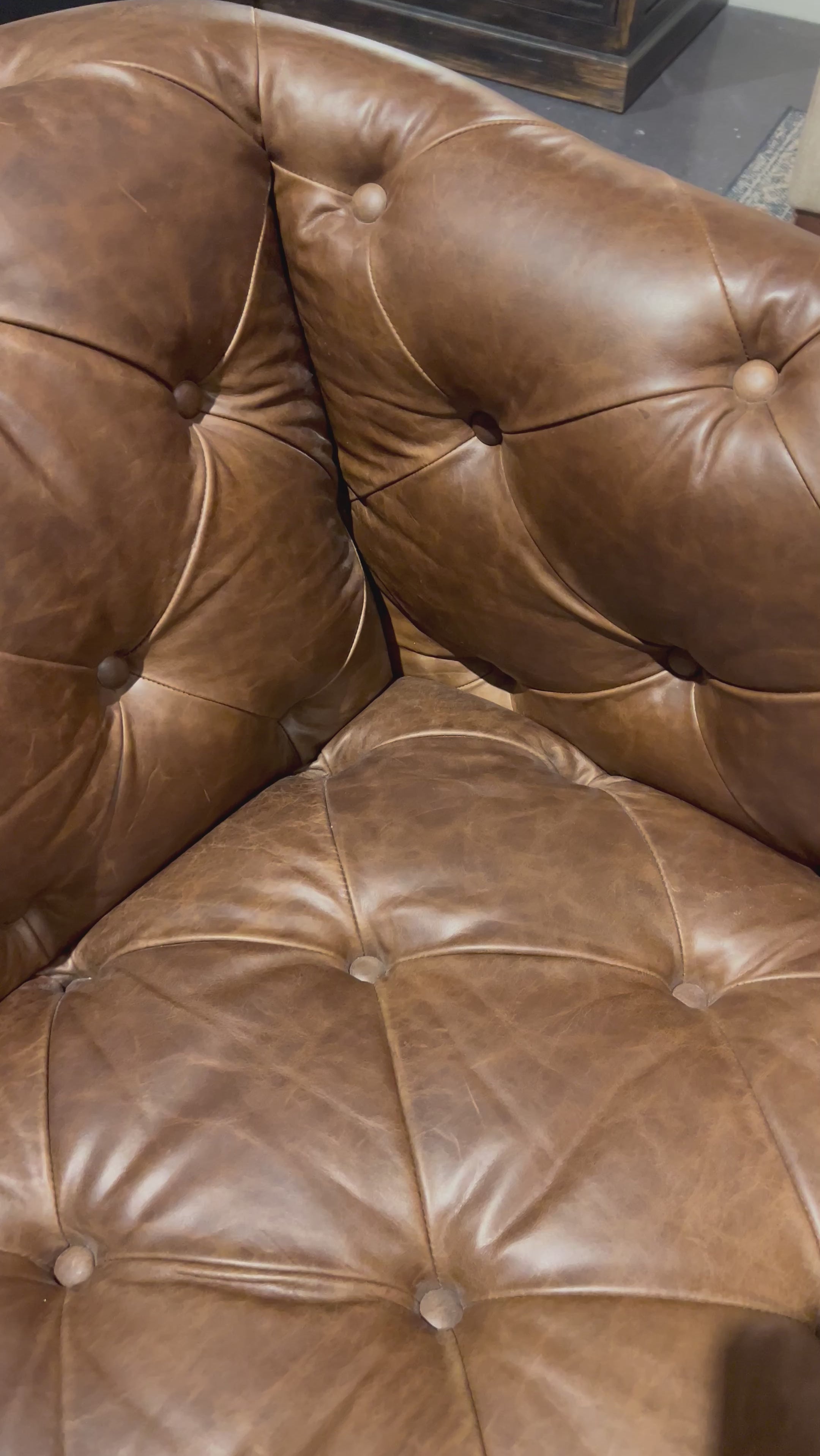 Old English-inspired top-grain leather is finished with a soft hand for a vintage, lived-in look on this traditionally inspired chair. Handcrafted in Italy, the richness of this distinctive, full-bodied leather develops an even-richer patina over time. Amethyst Home provides interior design, new home construction design consulting, vintage area rugs, and lighting in the Salt Lake City metro area.