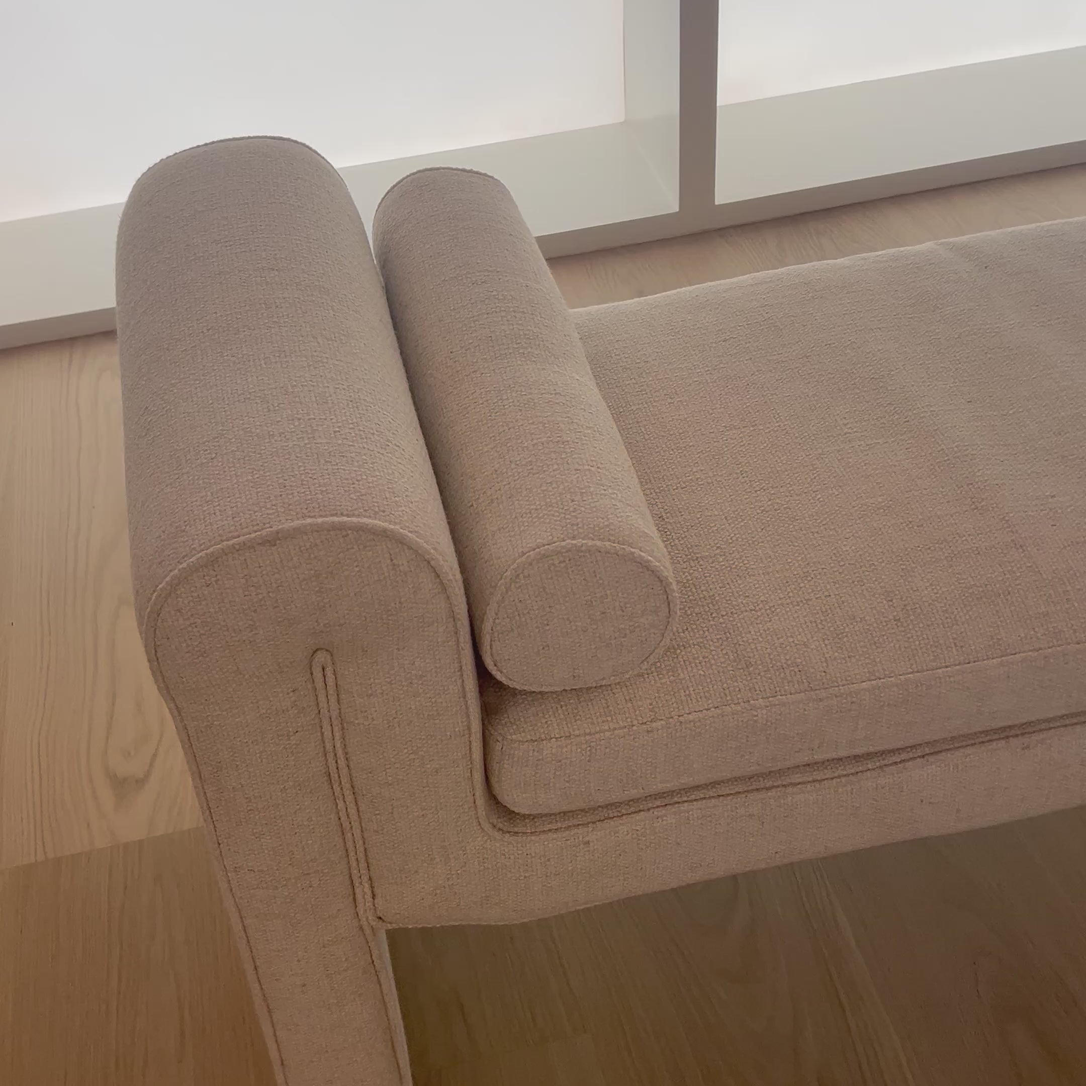 Trendy folded sides complement a comfortable bench-style seat of soft, cream-colored upholstery exclusive to Four Hands. Performance fabrics are specially created to withstand spills, stains, high traffic and wear, ensuring long-term comfort and unmatched durability. Amethyst Home provides interior design, new home construction design consulting, vintage area rugs, and lighting in the Winter Garden metro area.