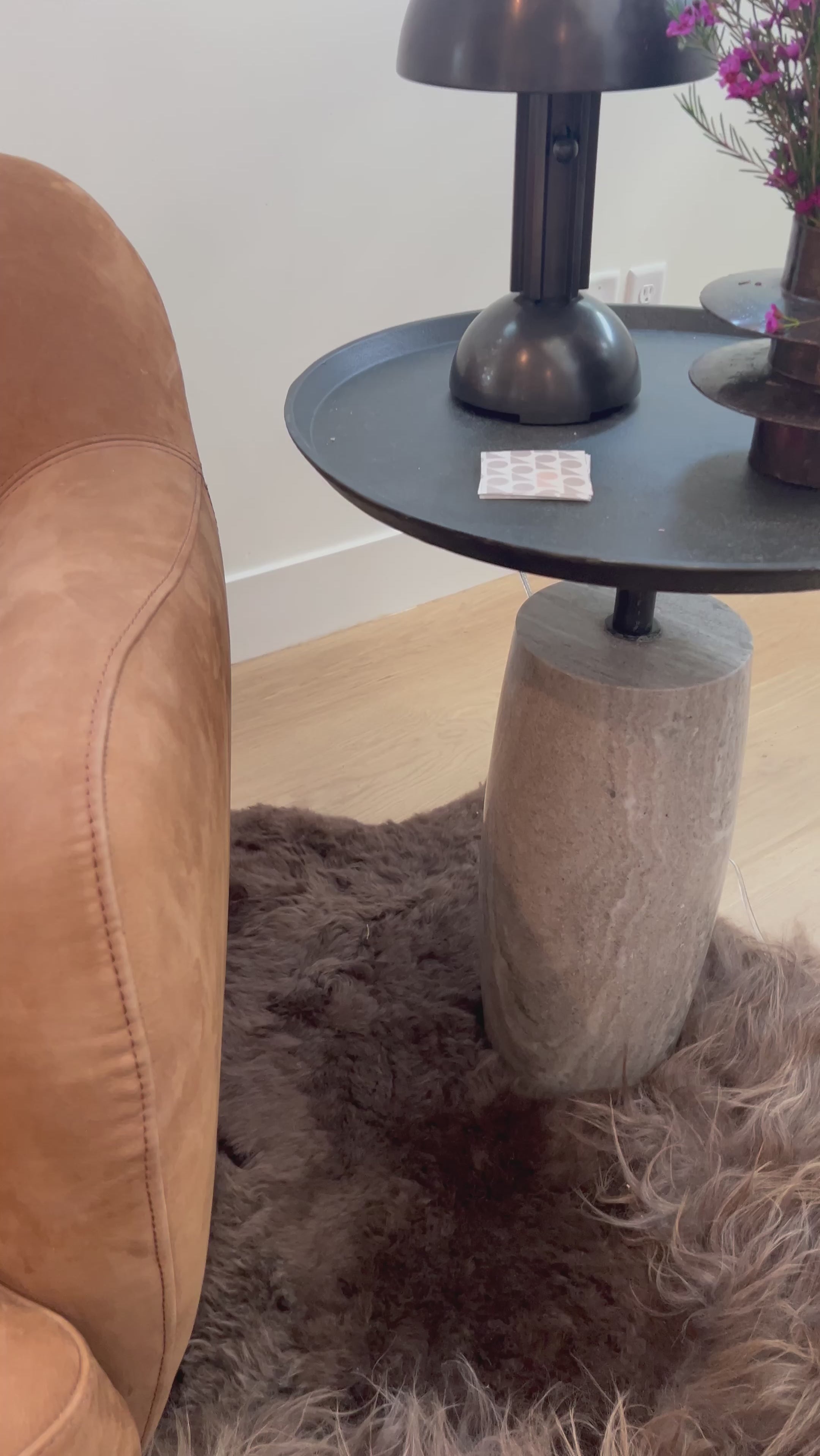 Embrace nature with this natural marble Mateo end table.  Generously sized -- it's perfect next to oversized chairs.Overall Dimensions: 19.75"w x 19.75"d x 24.75"hWeight : 88.75 lbsMaterials : Aluminum, Solid Marble Amethyst Home provides interior design, new home construction design consulting, vintage area rugs, and lighting in the Salt Lake City metro area.