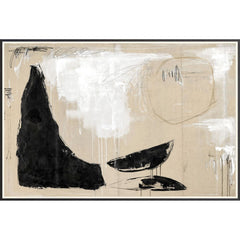 A trebuchet is the French catapult. Here, artist Gayle Harismowich has playfully abstracted this early technology in a mid-century leaning, painterly abstract in mixed media. Bombs away! The Mid Trebuchet art printed on canvas and framed is in a coarse grained, charcoal frame.