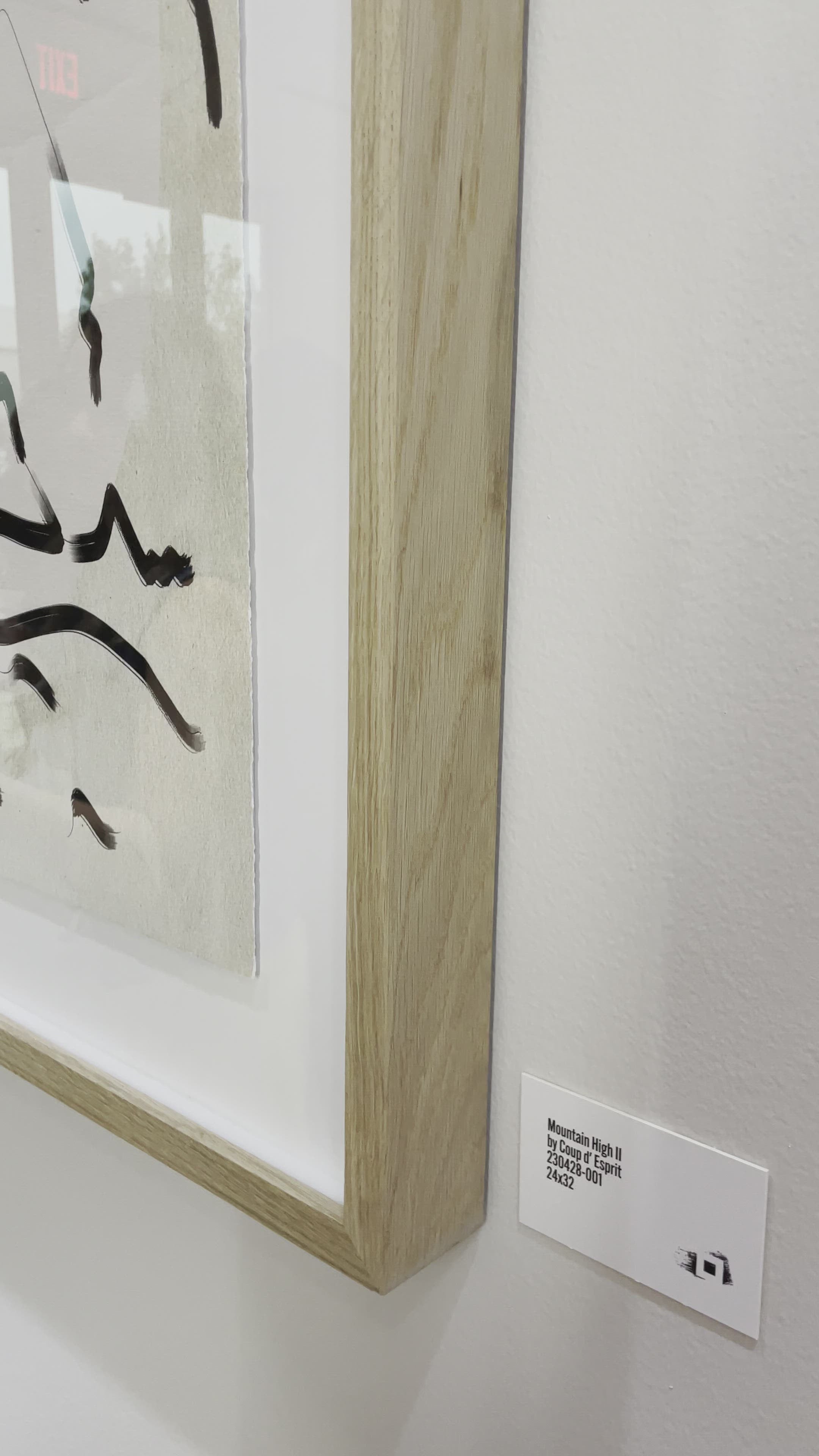 Load video: We love the clean contrast Mountain High I Art bings to a space. Original rendering by Bangkok-based art house Coup D&#39;Esprit, this is framed within vertical grain white oak for a museum-quality look. Amethyst Home provides interior design, new home construction design consulting, vintage area rugs, and lighting in the Newport Beach metro area.