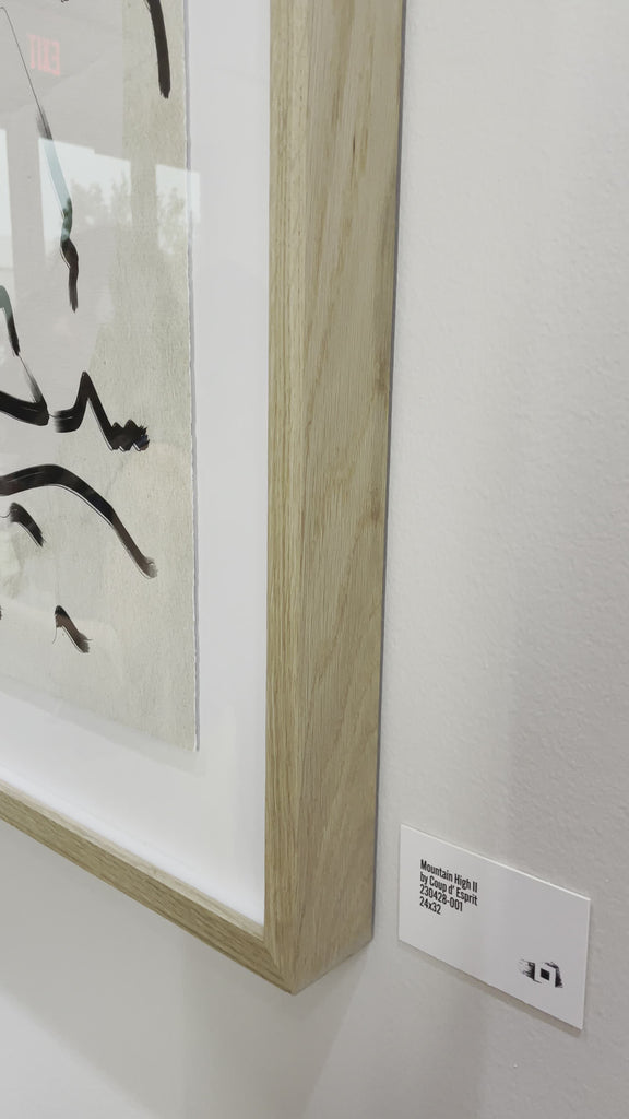 We love the clean contrast Mountain High I Art bings to a space. Original rendering by Bangkok-based art house Coup D'Esprit, this is framed within vertical grain white oak for a museum-quality look. Amethyst Home provides interior design, new home construction design consulting, vintage area rugs, and lighting in the Newport Beach metro area.