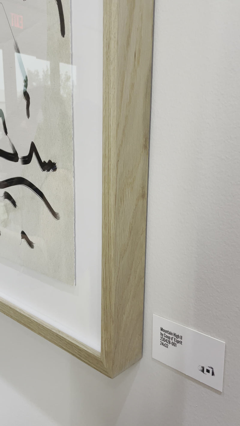 We love the clean contrast Mountain High I Art bings to a space. Original rendering by Bangkok-based art house Coup D'Esprit, this is framed within vertical grain white oak for a museum-quality look. Amethyst Home provides interior design, new home construction design consulting, vintage area rugs, and lighting in the Newport Beach metro area.