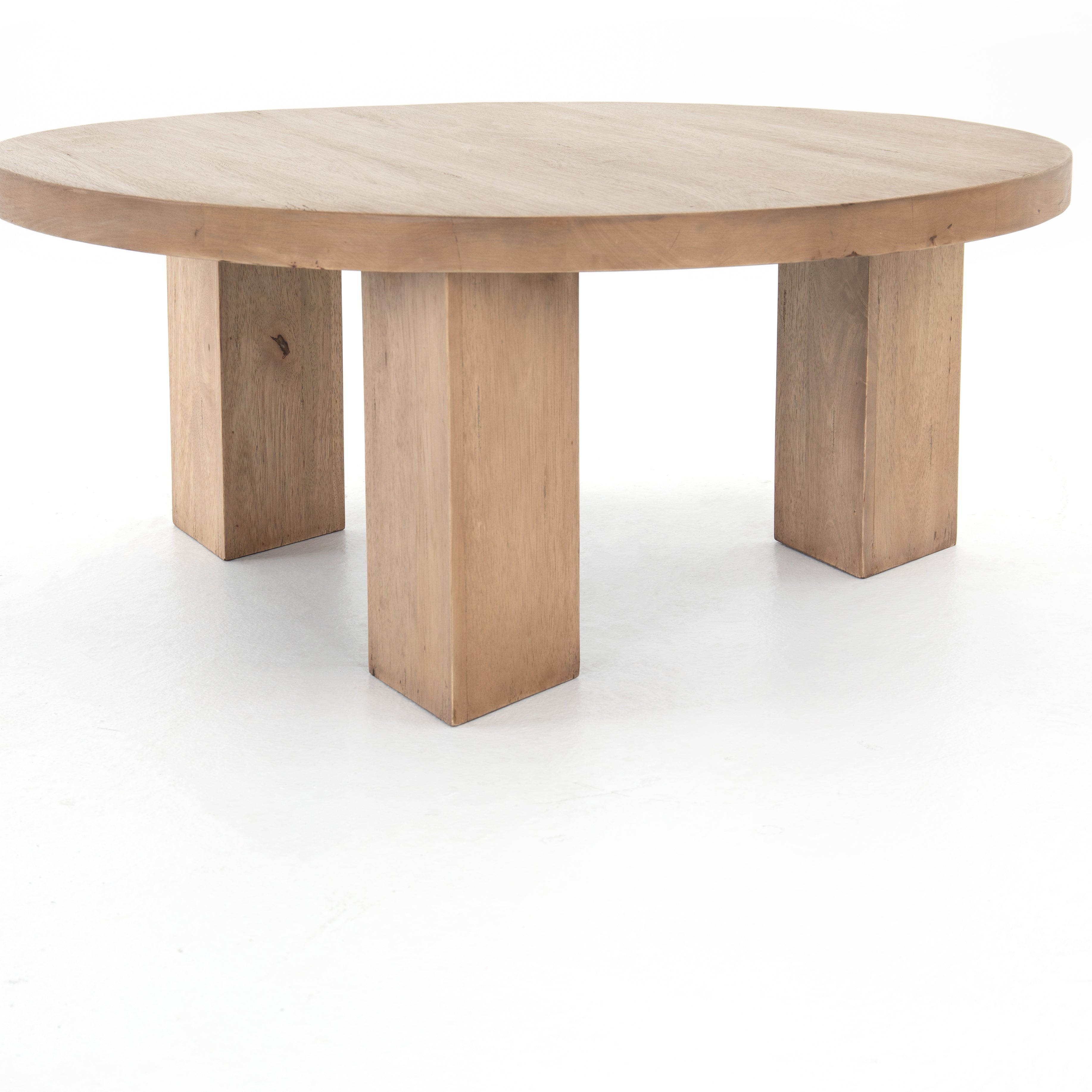 The thick pedestal legs inspired by modern European design makes the Mesa Light Brushed Round Coffee Table a stunning choice.   Size: 38"w x 38"d x 16"h Materials: Solid Parawood, Solid Parawood