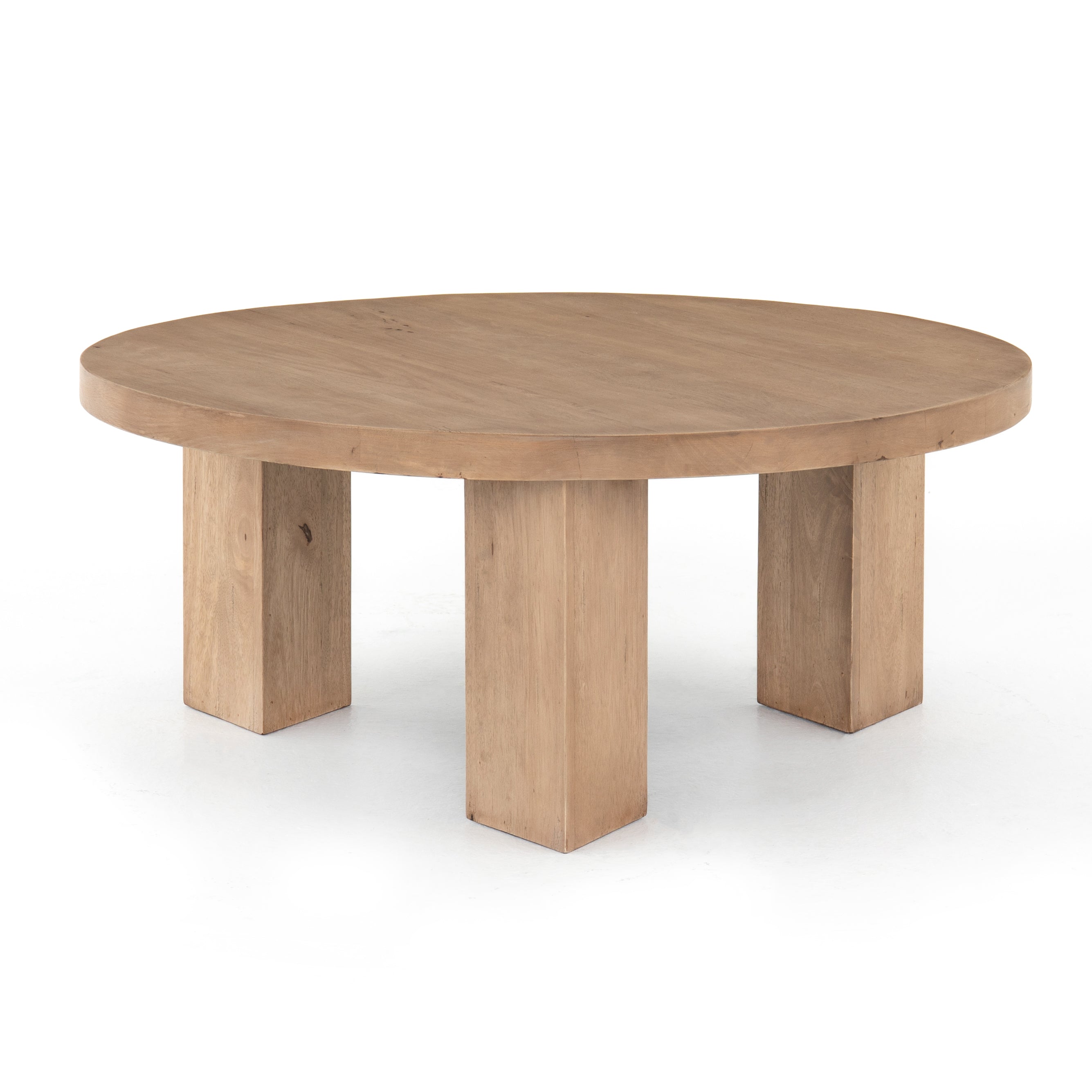 The thick pedestal legs inspired by modern European design makes the Mesa Light Brushed Round Coffee Table a stunning choice.   Size: 38"w x 38"d x 16"h Materials: Solid Parawood, Solid Parawood