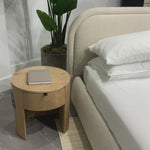 Made from solid oak and a natural finish, the Theo Nightsand gives us all the natural, earthy vibes. The drawer makes this an extremely function, contemporary piece to add to your room.   Size: 19"W x 19"D x 18.5"H Material: Solid Oak