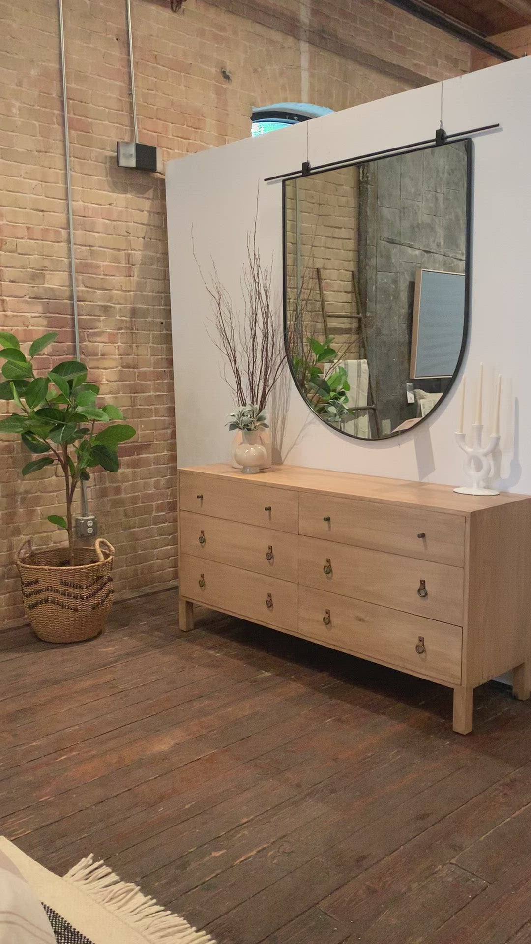Load video: This Isador 6 Drawer Dresser - Dry Wash Poplar is beautifully simple in spirit. Solid dry-washed poplar forms a spacious six-drawer dresser, with dovetail joinery plus iron and leather hardware for a fresh, bright look in any bedroom.   Overall Dimensions: 65.00&quot;w x 19.00&quot;d x 32.25&quot;h