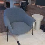 We love the curvy silhouette and classic rolled arms of this Suerte Chair - Knoll Sky. Sky-blue boucle lends a fresh feel to vintage-inspired accent seating for any living room, office, or other area.   Overall Dimensions: 35.00"w x 33.50"d x 31.00"h
