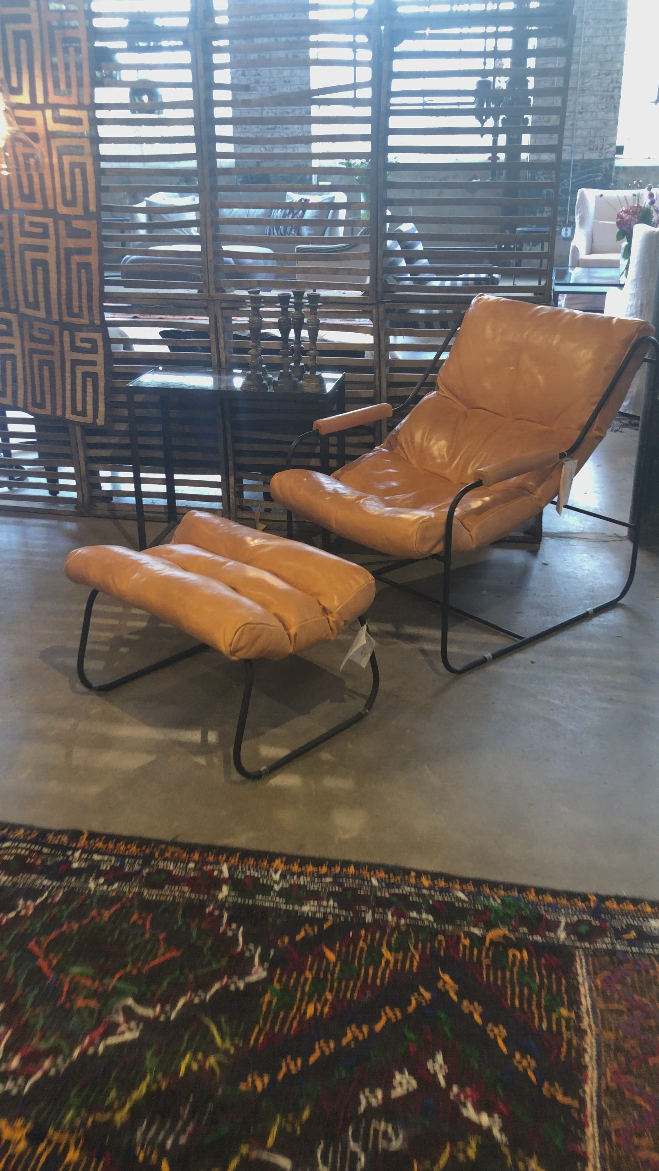 Load video: Like &quot;sitting in an American baseball glove&quot; -- the Brando Leather Chair Set from Cisco Brothers was love at first sit in this unique chair! We compare the feel to sitting in a hammock. As shown in Spur Terracotta, Grade 500 leather. Amethyst Home provides interior design, new home construction design consulting, vintage area rugs, and lighting in the Los Angeles metro area.