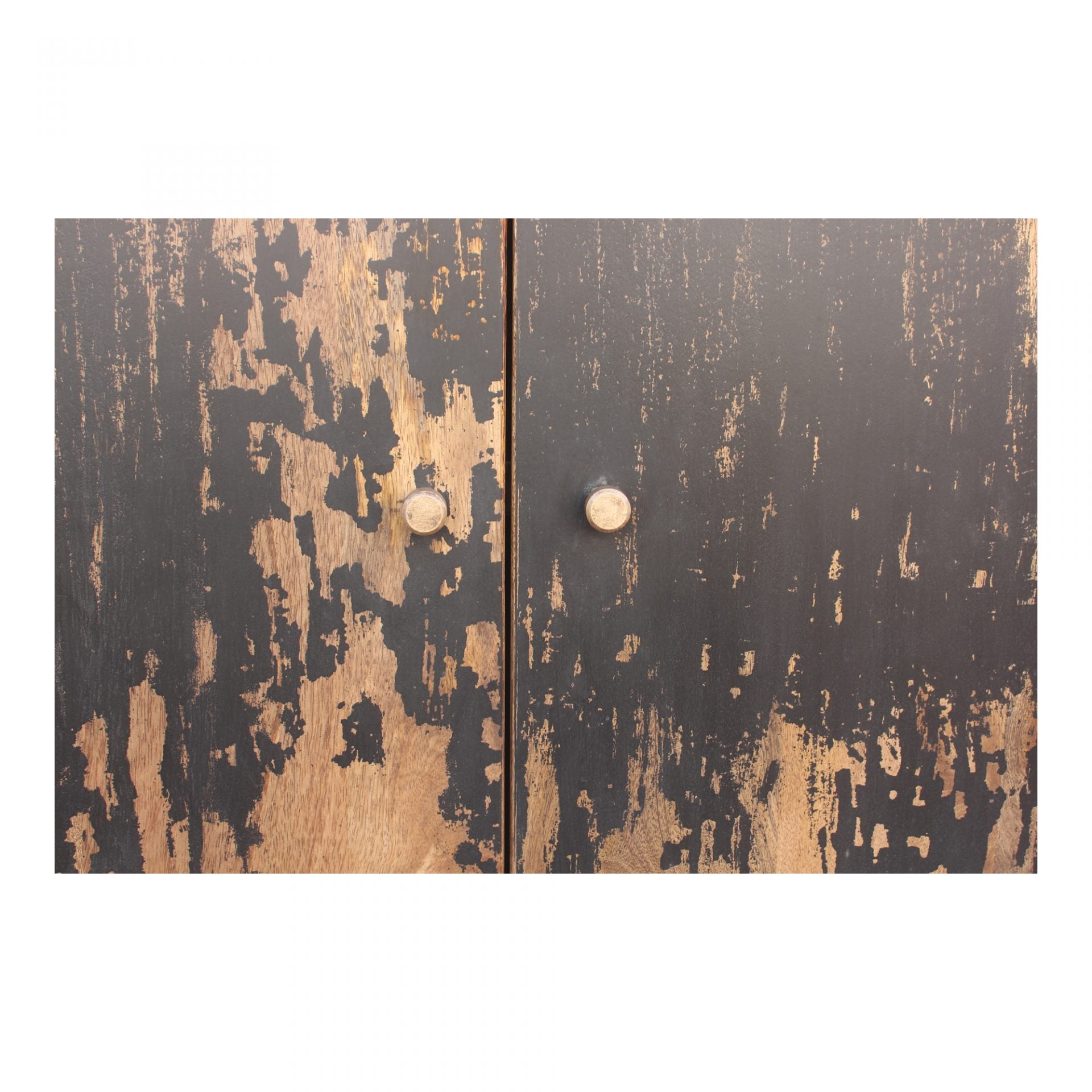The rustic look to this Artists Small Sideboard is extremely versatile, fitting both the industrial and farmhouse aesthetics. The golden knobs open to shelves, perfect for those families needing extra storage.   Size: 48"W x 16"D x 33.5"H Material: Solid Mango, Iron Legs