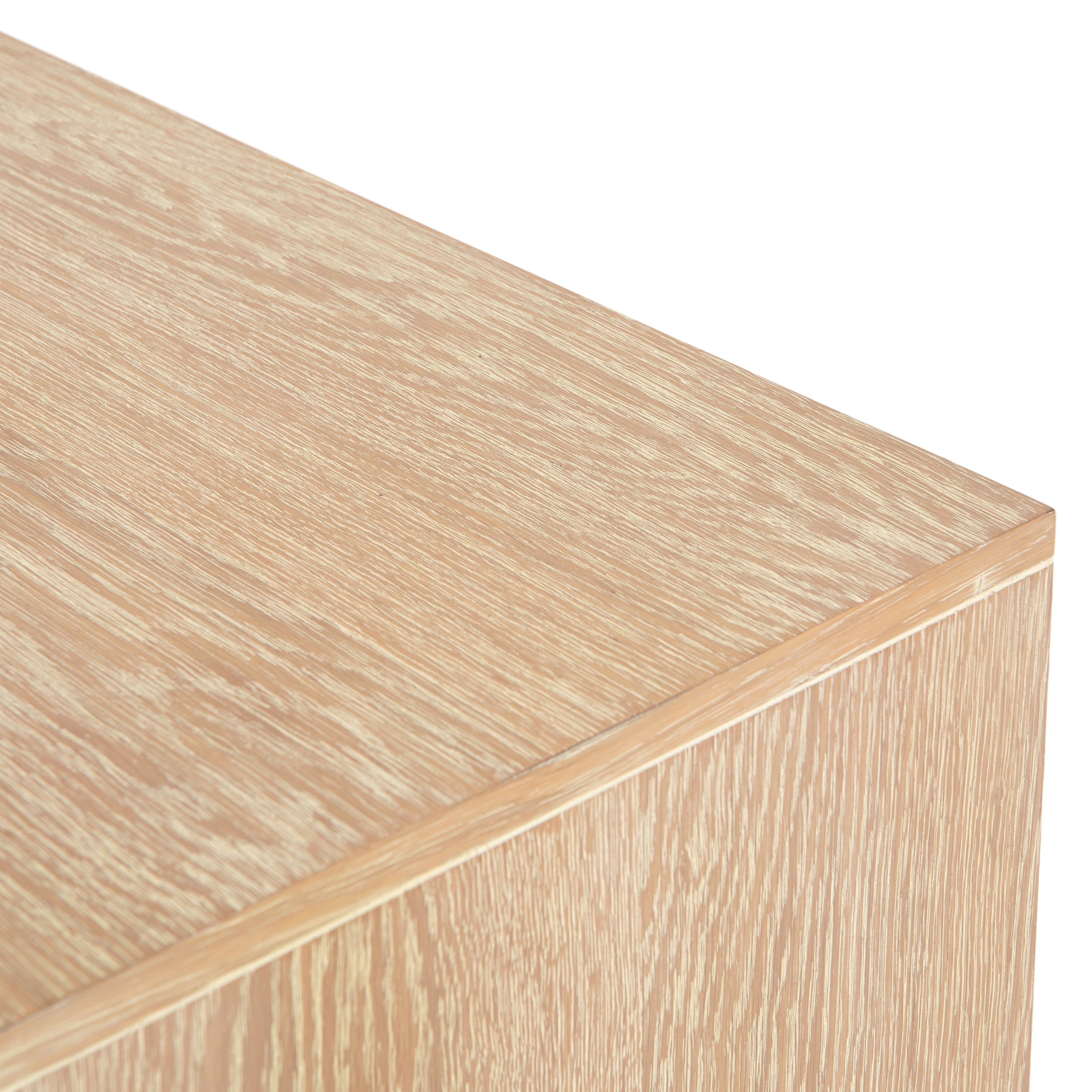 We love the grained matte finish on this Mika Washed Oak Veneer Dining Sideboard. The shelves make this the perfect sideboard for a functional, modernly attractive piece to add to your dining room  Size:  72.00"w x 16.00"d x 30.00"h Materials: Oak Veneer