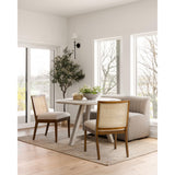 The Wagner Dining Table is a stunning addition to any home, boasting a rustic whitewashed finish with distressed details that give it a unique, aged look. The Sherwin Williams Library Pewter and Pure White hues add a modern touch to the classic design, making it the perfect fit for California farmhouse or modern coastal home design. It's also a great option for anyone seeking cottage design ideas to spruce up their kitchen, living room, entry, foyer, office, or bedroom.