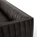 Featuring Henry Wolf Leather Sofa 97" by Four Hands at Amethyst Home. Upholstered in dreamy "wolf" leather -- this sofa is the perfect blend of chocolate and grey tones.  Channeled leather makes for a structured, comfortable sit.  
The Amethyst design team often recommends this sofa when you need a narrower depth without sacrificing comfort.  This sofa sea.  Amethyst Home provides interior design, new home construction design consulting, vintage area rugs, and lighting in the Calabasas metro area.