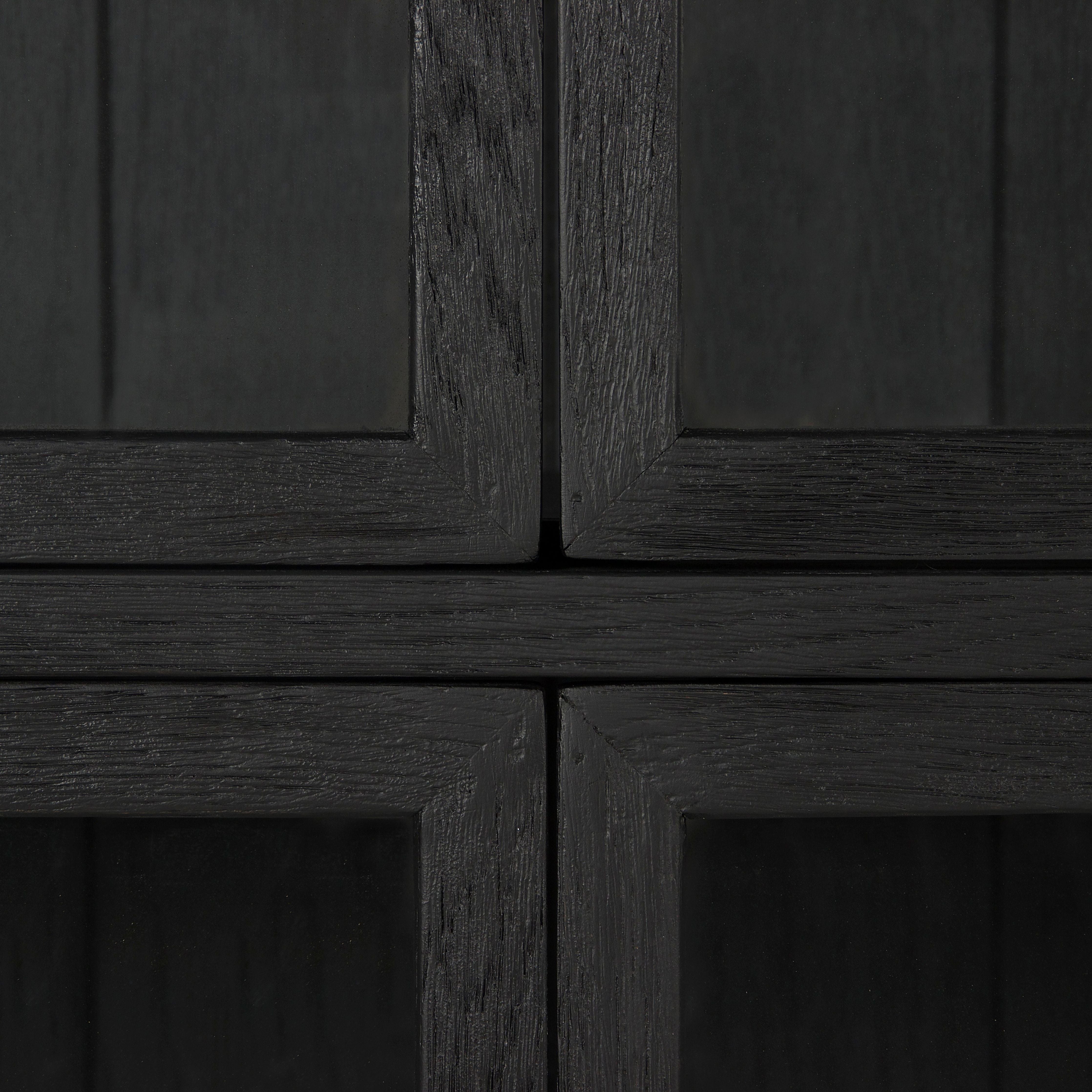 Featuring Spencer Curio Cabinet - Drifted Black by Four Hands at Amethyst Home. We love how the Spencer Drifted Black Curio Cabinet is perched on a simple, waxed black iron pedestal. The rustic black-finished oak forms an airy curio cabinet designed to showcase life’s artifacts.

Overall Dimensions: 45.75"W x 16"L x 69"H
Colors: Drifted Matte Black Veneer, .  Amethyst Home provides interior design, new home construction design consulting, vintage area rugs, and lighting in the Monterey metro area.