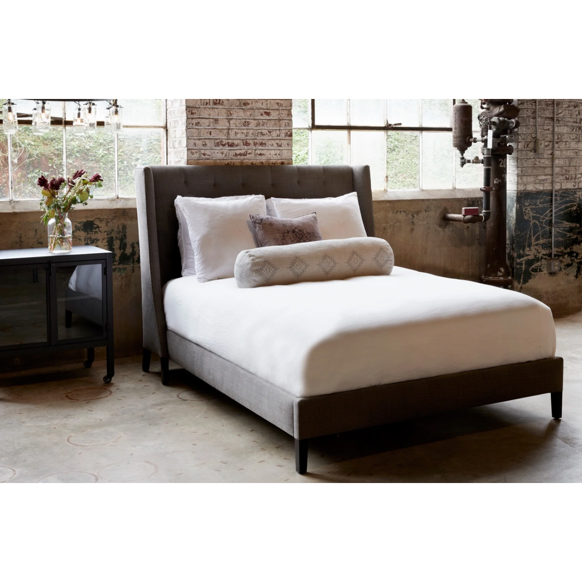 Featuring Francesca Upholstered Bed by Cisco Brothers at Amethyst Home. Elevate your sleep situation with this Francesca Upholstered Bed by Cisco Home. With a tall back and exposed wood legs, this will complete the look for any bedroom!
Queen Dimensions: 70"w x 54"h x 90"dSide Rails: 14"Slat Height: 7.5"Footboard: 14"Mattress Space: 62"w x 81"dBox Spring:.  Amethyst Home provides interior design, new home construction design consulting, vintage area rugs, and lighting in the Des Moines metro area.