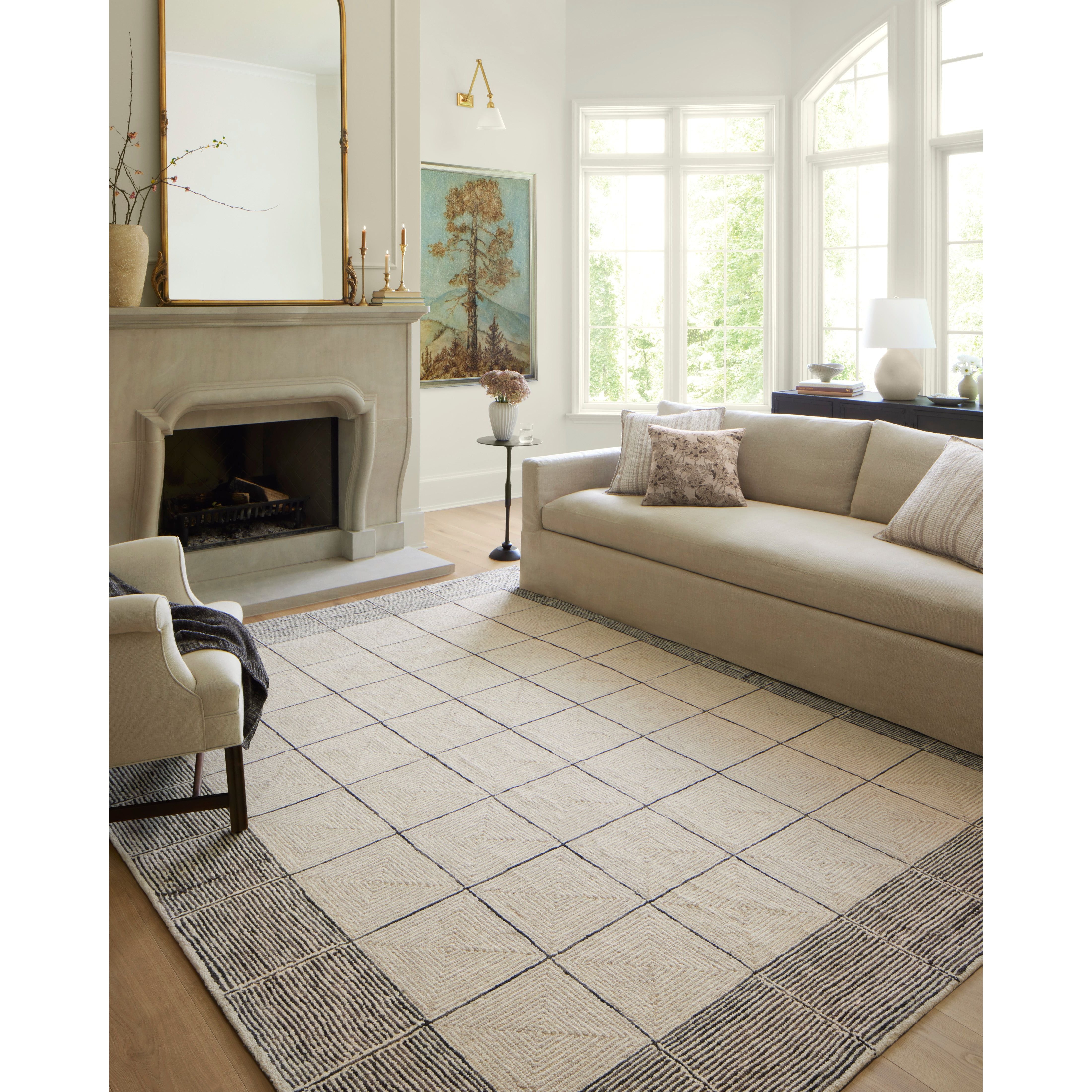 Featuring Chris Loves Julia x Loloi Francis Cream / Black Rug by Loloi at Amethyst Home. The unboring neutral. Picture perfect — we love the way this rug frames your furnishings.
It’s no coincidence that the pattern of the Francis Cream / Black rug for Chris Loves Julia x Loloi may remind you of tilework—it’s based on favorite flooring patterns of the couple, from tilework to parquet floor. Amethyst Home provides interior design services, furniture, rugs, and lighting in the Scottsdale metro area.