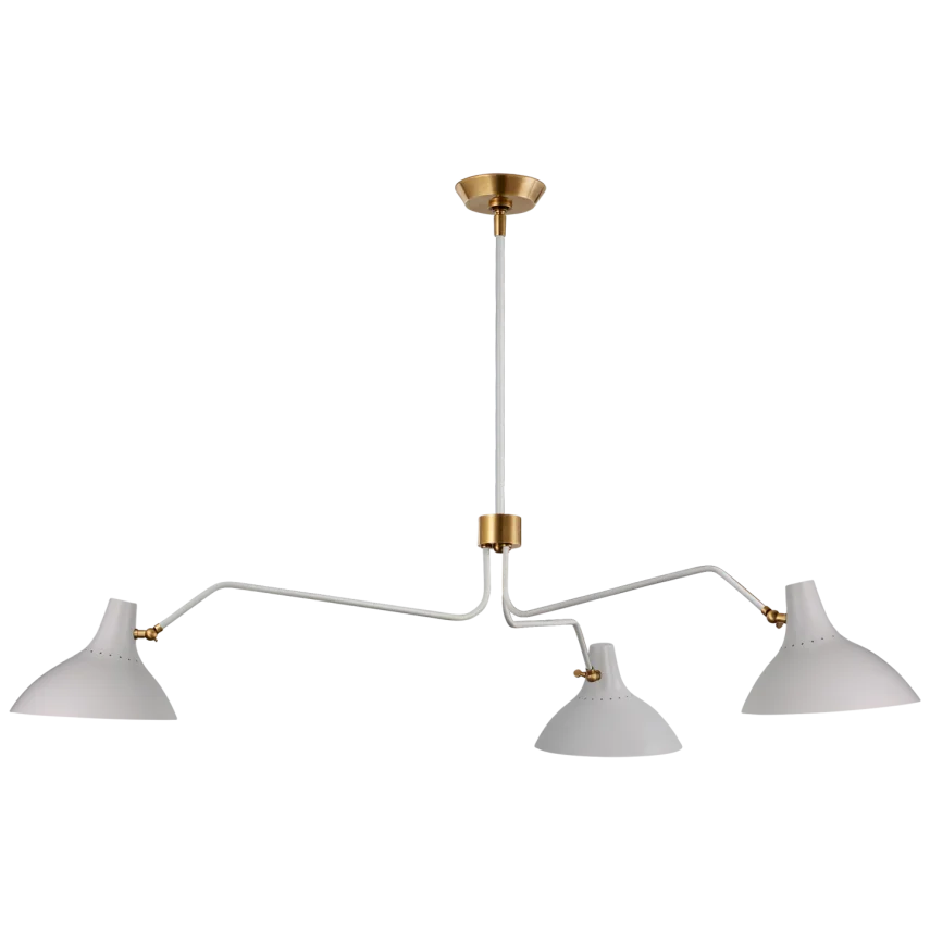 Charlton Large Triple Arm Chandelier is a sleek and elegant chandelier that will hypnotize its audience. You will become mesmerized as the intricately fashioned chandelier coils and bends in golden spirals; weaving itself elaborately within the sharp polished lines of the hexagonal silhouette. Th graceful pattern of the metal detailing compliments the painted wood component of this piece. Amethyst Home provides interior design services, furniture, rugs, and lighting in the Austin metro area.