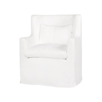 Featuring Havana Wing Chair by Cisco Brothers at Amethyst Home. The Havana Wing Chair by Cisco Brothers has a tall back with gorgeous curved arms. The go-to chair for guests or your favorite chair to read your latest novel in -- this will complete the look for any living room or lounge area. Shown in slipcover Otis White and Bellamy Oatmeal. 
Overall Dimen.  Amethyst Home provides interior design, new home construction design consulting, vintage area rugs, and lighting in the San Diego metro area.