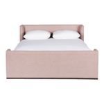 We love the maple wood base of this Laurel Bed by Cisco Brothers. A cosy, chic piece to add to your bedroom to immediately elevate the space. Photographed in Molino Blush.   Queen: 65"w x 84.5"d x 31.5"h King: 81"w x 31"h x 85"d California King: 77"w x 31"h x 89"d