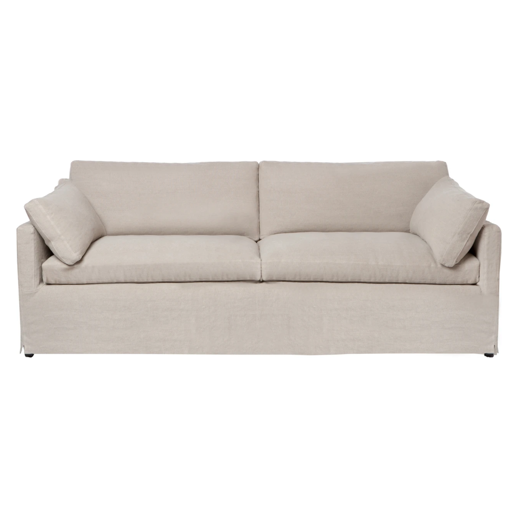 This Louis sofa is a shop favorite -- simply beautiful and so comfortable for the modern family!  The Louis Sofa blends modern and coastal aesthetics with clean lines, a straight skirt, and a subtle 2" slit. It’s two-over-two cushions provide the perfect seating to catch up with old friends or entertain new ones. Photographed in Logan Silver.