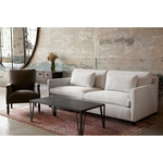 This Louis sofa is a shop favorite -- simply beautiful and so comfortable for the modern family!  The Louis Sofa blends modern and coastal aesthetics with clean lines, a straight skirt, and a subtle 2" slit. It’s two-over-two cushions provide the perfect seating to catch up with old friends or entertain new ones. Photographed in Logan Silver.