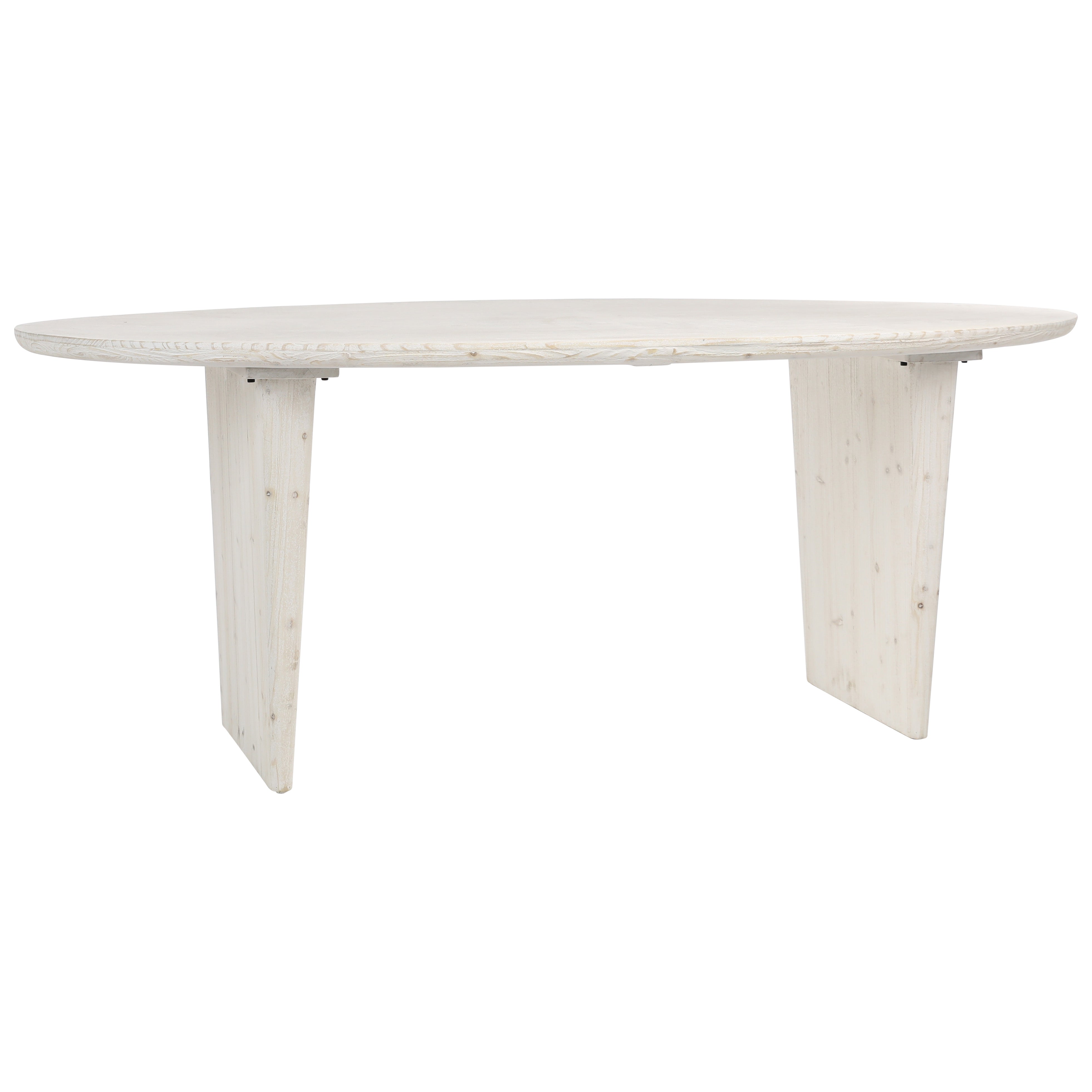 Crafted from reclaimed pine wood sculpted to create an organic form. This 79” long dining table invites natures palette and texture into your home. Featuring a whitewash sealed finish that is easy to style with a variety of dining chairs and tabletops to create a look you will love sitting down to.Depth : 39 in Amethyst Home provides interior design, new home construction design consulting, vintage area rugs, and lighting in the Des Moines metro area.
