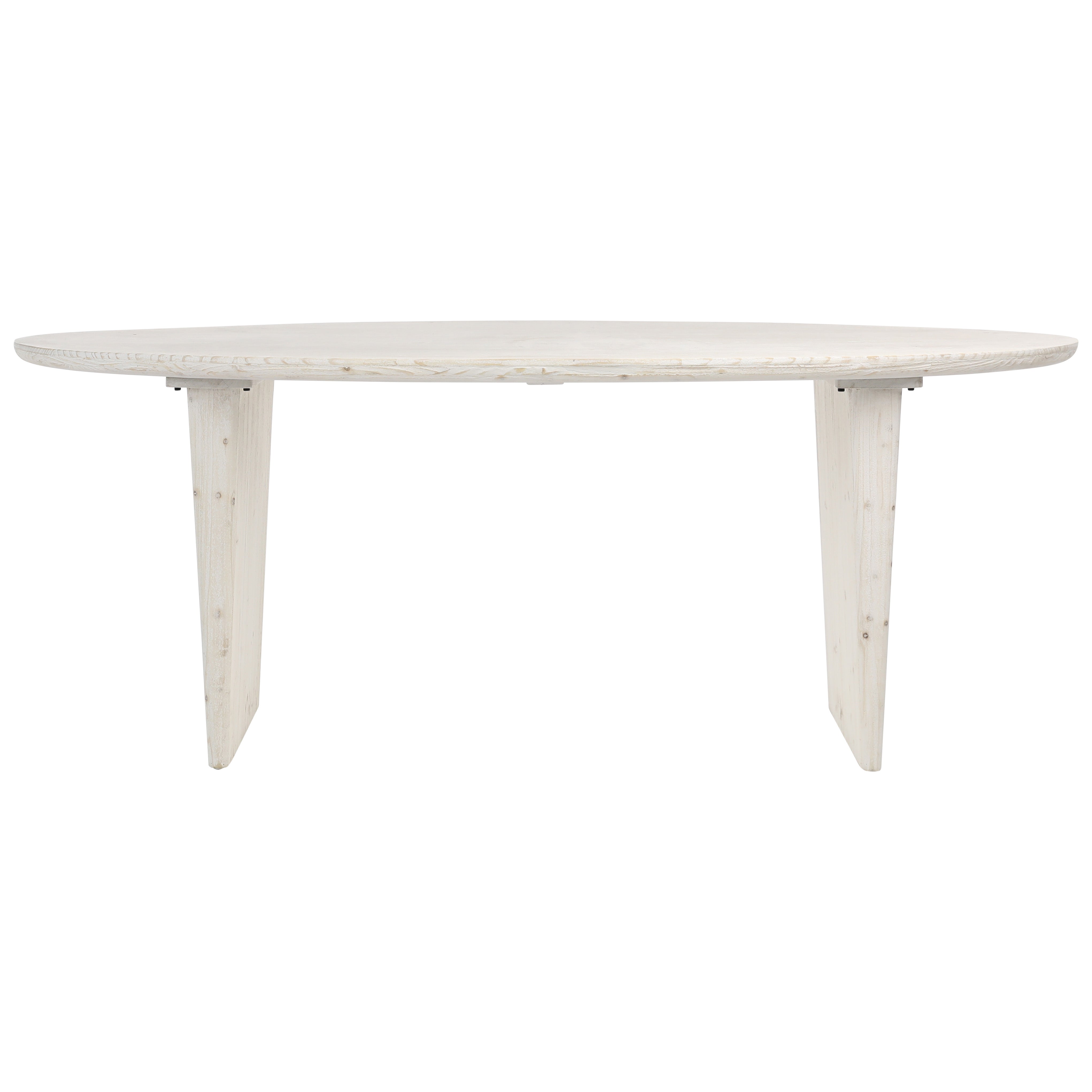 Crafted from reclaimed pine wood sculpted to create an organic form. This 79” long dining table invites natures palette and texture into your home. Featuring a whitewash sealed finish that is easy to style with a variety of dining chairs and tabletops to create a look you will love sitting down to.Depth : 39 in Amethyst Home provides interior design, new home construction design consulting, vintage area rugs, and lighting in the Park City metro area.