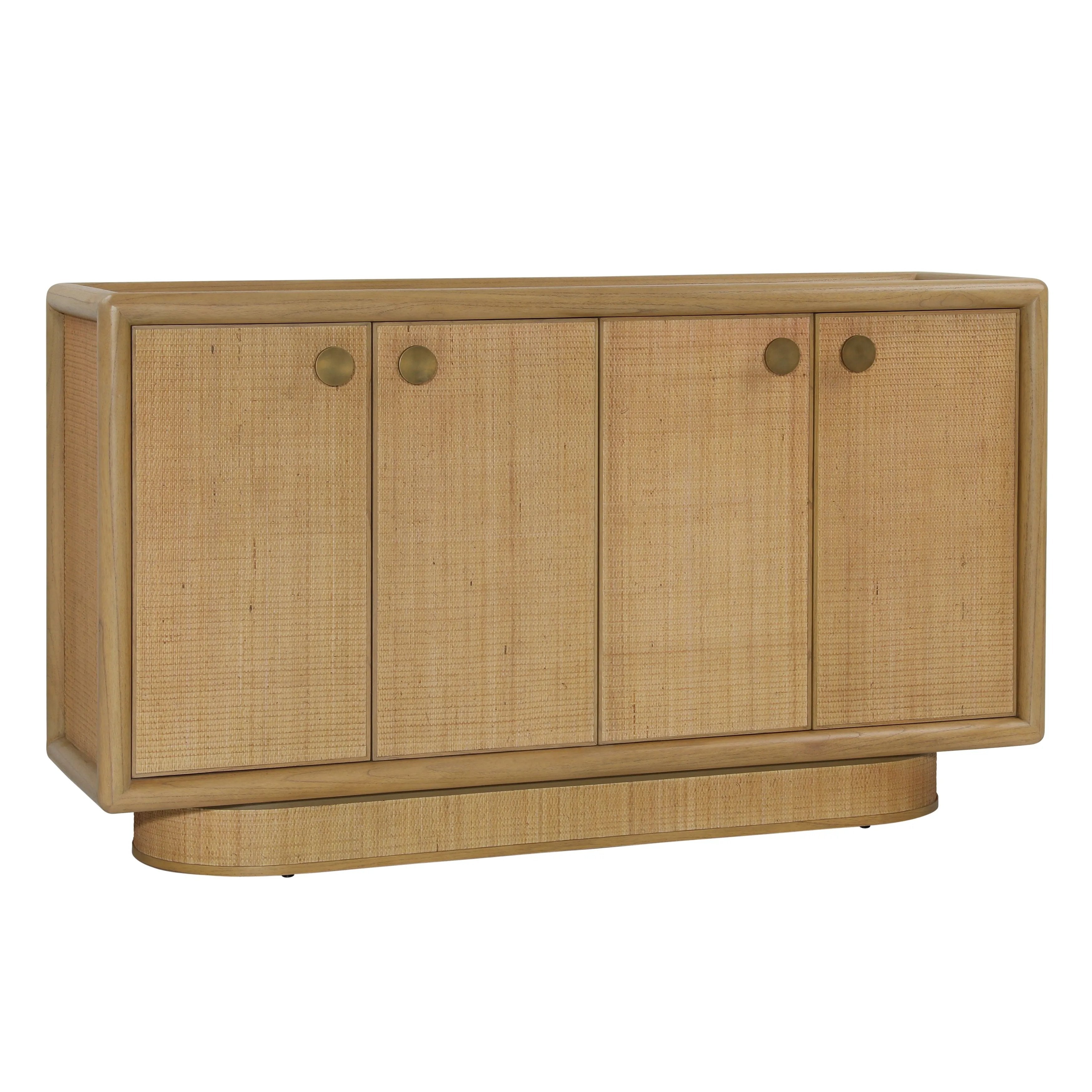 Featuring Crispina Sideboard by Dovetail at Amethyst Home. Organize your space with the Crispina Sideboard. Refined, modern coastal style in a warm look -- a closed cabinet solution adds visual interest and minimizes clutter!
Overall Dimensions:  63 in L x 36 in H x 18.5 D in D
Finish : Natural and Brass PullsMaterial : Mindi Wood Veneer, Rattan, Glass . Amethyst Home provides interior design, new home construction design consulting, vintage area rugs, and lighting in the Newport Beach metro area.