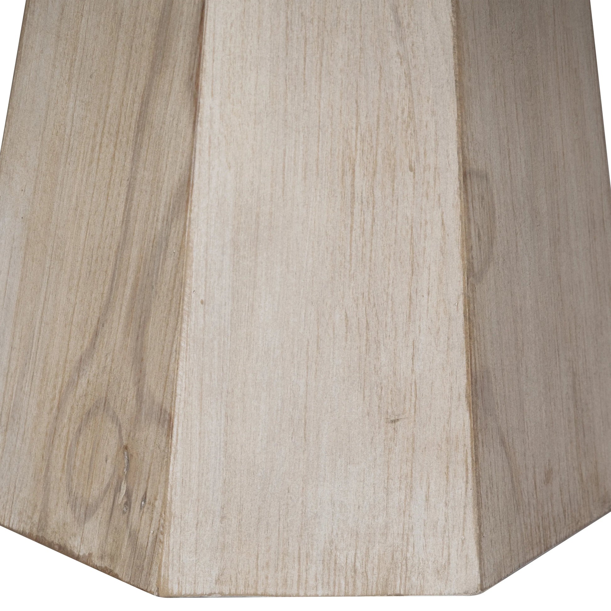 The beautifully curved reclaimed pine wood top of our 48" round dining table perfectly harmonizes with the hexagonal shape of its wood base. The light warm washed finish works great for any style or décor. Creating the perfect stage for an enjoyable dinner gathering.Depth : 48 i Amethyst Home provides interior design, new home construction design consulting, vintage area rugs, and lighting in the Houston metro area.