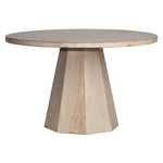 Featuring Jansen Round Dining Table by Dovetail at Amethyst Home. The beautifully curved reclaimed pine wood top of our 48" round dining table perfectly harmonizes with the hexagonal shape of its wood base. The light warm washed finish works great for any style or décor. Creating the perfect stage for an enjoyable dinner gathering.Depth : 48 inFinish : Light . Amethyst Home provides interior design, new home construction design consulting, vintage area rugs, and lighting in the Seattle metro area.