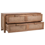 This beautifully designed 63” teakwood sideboard will be the perfect companion to both modern and traditional aesthetics. Featuring rattan details that add texture and an artisan touch to the four drawers and side panels. The ample interior offers plenty of storage for dining room or bedroom essentials.Depth : 18 in Amethyst Home provides interior design, new home construction design consulting, vintage area rugs, and lighting in the Omaha metro area.