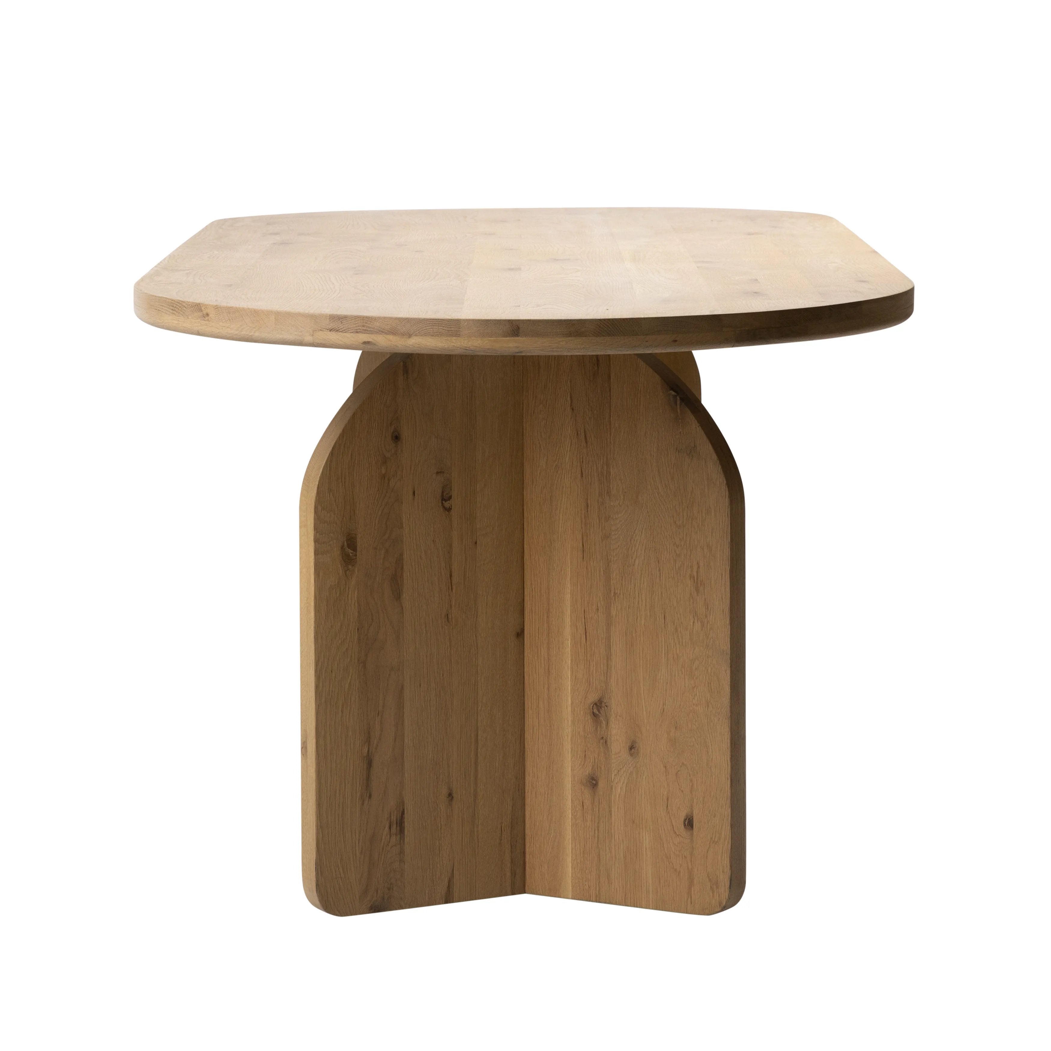 Featuring Navarro Dining Table by Dovetail at Amethyst Home. A modern piece that will serve as the perfect dining table for everyday living. Our Navarro Dining Table features an oval tabletop and a double x-shaped pedestal base that effortlessly combines modern and sculptural design that is admirable from every angle. Crafted with solid oak wood and sealed . Amethyst Home provides interior design, new home construction design consulting, vintage area rugs, and lighting in the Charlotte metro area.