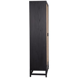 Featuring Royette Cabinet by Dovetail at Amethyst Home. Bring a touch of natural texture into your space with this Royette cabinet. This two-tone cabinet features a black hardwood frame with natural cane accent doors, along with shelf inserts for added storage space. Resulting in a versatile piece that complements a wide range of styles, from contemporary to b. Amethyst Home provides interior design, new home construction design consulting, vintage area rugs, and lighting in the Boston metro area.