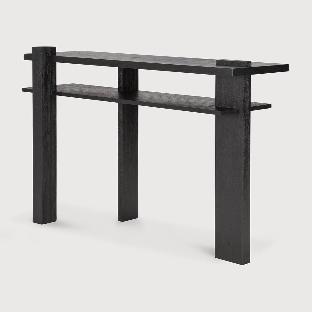 Inspired by the Dutch architectural movement de Stijl, the Abstract console is not only centred around style, but also purpose. With its contemporary black finish, discover new proportions and interest from every angle. Amethyst Home provides interior design, new home construction design consulting, vintage area rugs, and lighting in the Charlotte metro area.