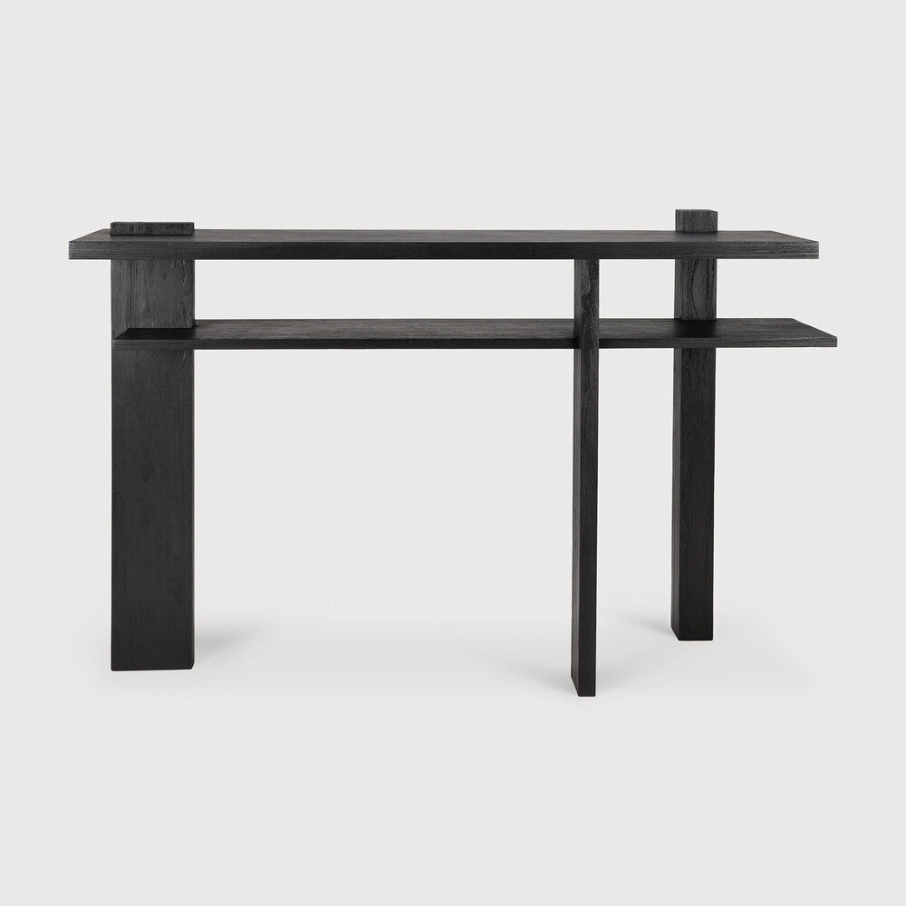 Inspired by the Dutch architectural movement de Stijl, the Abstract console is not only centred around style, but also purpose. With its contemporary black finish, discover new proportions and interest from every angle. Amethyst Home provides interior design, new home construction design consulting, vintage area rugs, and lighting in the Laguna Beach metro area.