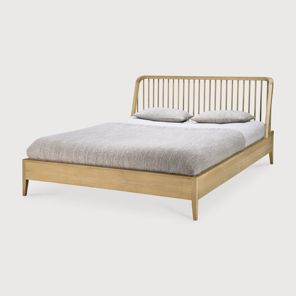 Featuring Oak Spindle Bed by Ethnicraft at Amethyst Home. The Oak Spindle Bed found its inspiration in the traditional spinning wheel and incorporates perfectly aligned spokes into the headboard. Slightly tapered legs and rounded edges add a soft, sensual quality to this beautiful bedroom collection.
For regular dusting use a dry cloth. For cleaning or in case of a spill, use a damp cloth and n. Amethyst Home provides interior design services, furniture, rugs, and lighting in the Omaha metro area.