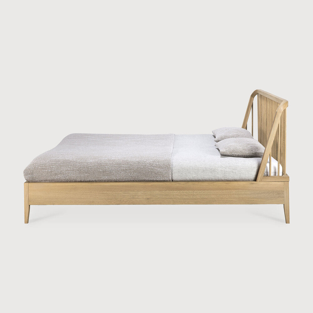 Featuring Oak Spindle Bed by Ethnicraft at Amethyst Home. The Oak Spindle Bed found its inspiration in the traditional spinning wheel and incorporates perfectly aligned spokes into the headboard. Slightly tapered legs and rounded edges add a soft, sensual quality to this beautiful bedroom collection.
For regular dusting use a dry cloth. For cleaning or in case of a spill, use a damp cloth . Amethyst Home provides interior design services, furniture, rugs, and lighting in the Des Moines metro area.