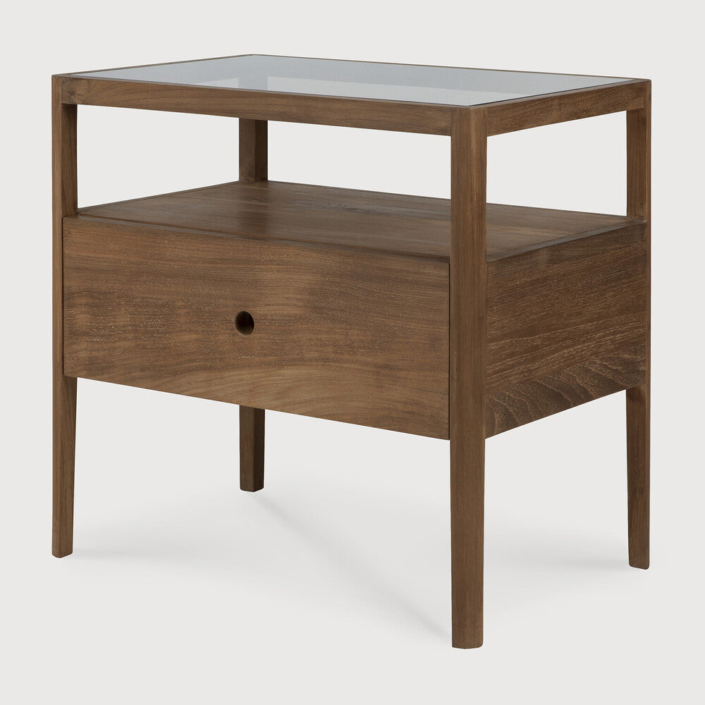 Featuring Spindle Bedside Table Reclaimed Teak by Ethnicraft at Amethyst Home. With its one drawer, open space and slightly tapered legs, the Spindle bedside table is the perfect no-nonsense companion for the striking Spindle bed. Reclaimed teak offers a truly unique finish for each and every item — the origin of each hand-finished piece of furniture carrie. Amethyst Home provides interior design, new home construction design consulting, vintage area rugs, and lighting in the San Diego metro area.