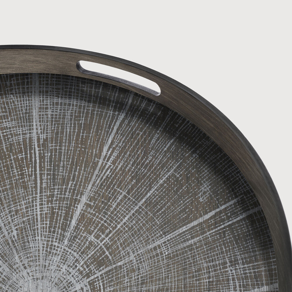 A subdued color palette meets captivating motifs inspired by nature and travel. This White Slice wooden tray experiments with the balance between rich patterns offset with muted tones, revealing the beauty behind the deceivingly ordinary subjects from which inspiration is drawn. In doing so, this collection captures the essence of timelessness. Amethyst Home provides interior design services, furniture, rugs, and lighting in the Omaha metro area.