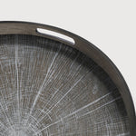 A subdued color palette meets captivating motifs inspired by nature and travel. This White Slice wooden tray experiments with the balance between rich patterns offset with muted tones, revealing the beauty behind the deceivingly ordinary subjects from which inspiration is drawn. In doing so, this collection captures the essence of timelessness. Amethyst Home provides interior design services, furniture, rugs, and lighting in the Omaha metro area.