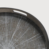A subdued color palette meets captivating motifs inspired by nature and travel. This White Slice wooden tray experiments with the balance between rich patterns offset with muted tones, revealing the beauty behind the deceivingly ordinary subjects from which inspiration is drawn. In doing so, this collection captures the essence of timelessness. Amethyst Home provides interior design services, furniture, rugs, and lighting in the Omaha metro area.