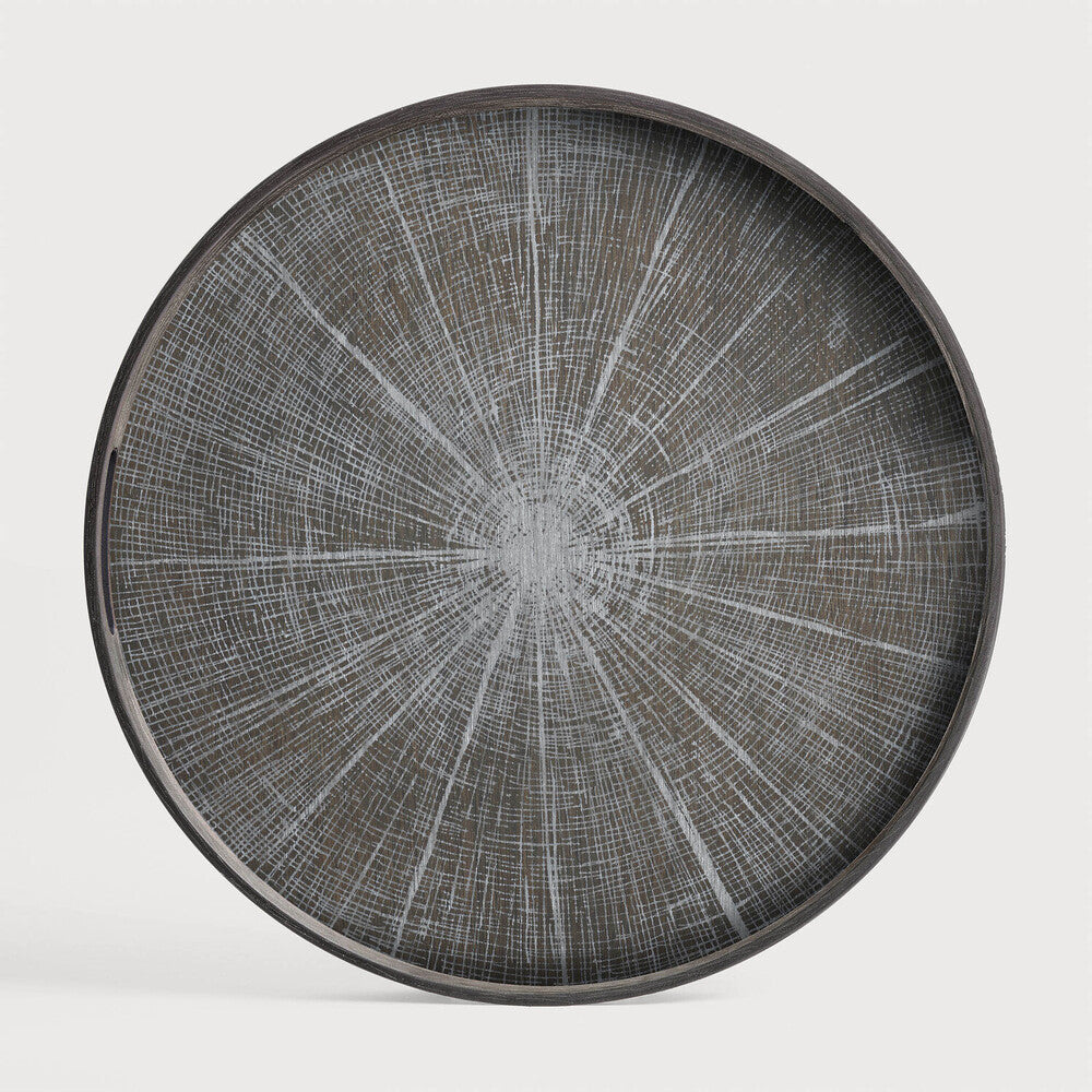 A subdued color palette meets captivating motifs inspired by nature and travel. This White Slice wooden tray experiments with the balance between rich patterns offset with muted tones, revealing the beauty behind the deceivingly ordinary subjects from which inspiration is drawn. In doing so, this collection captures the essence of timelessness. Amethyst Home provides interior design services, furniture, rugs, and lighting in the Seattle metro area.