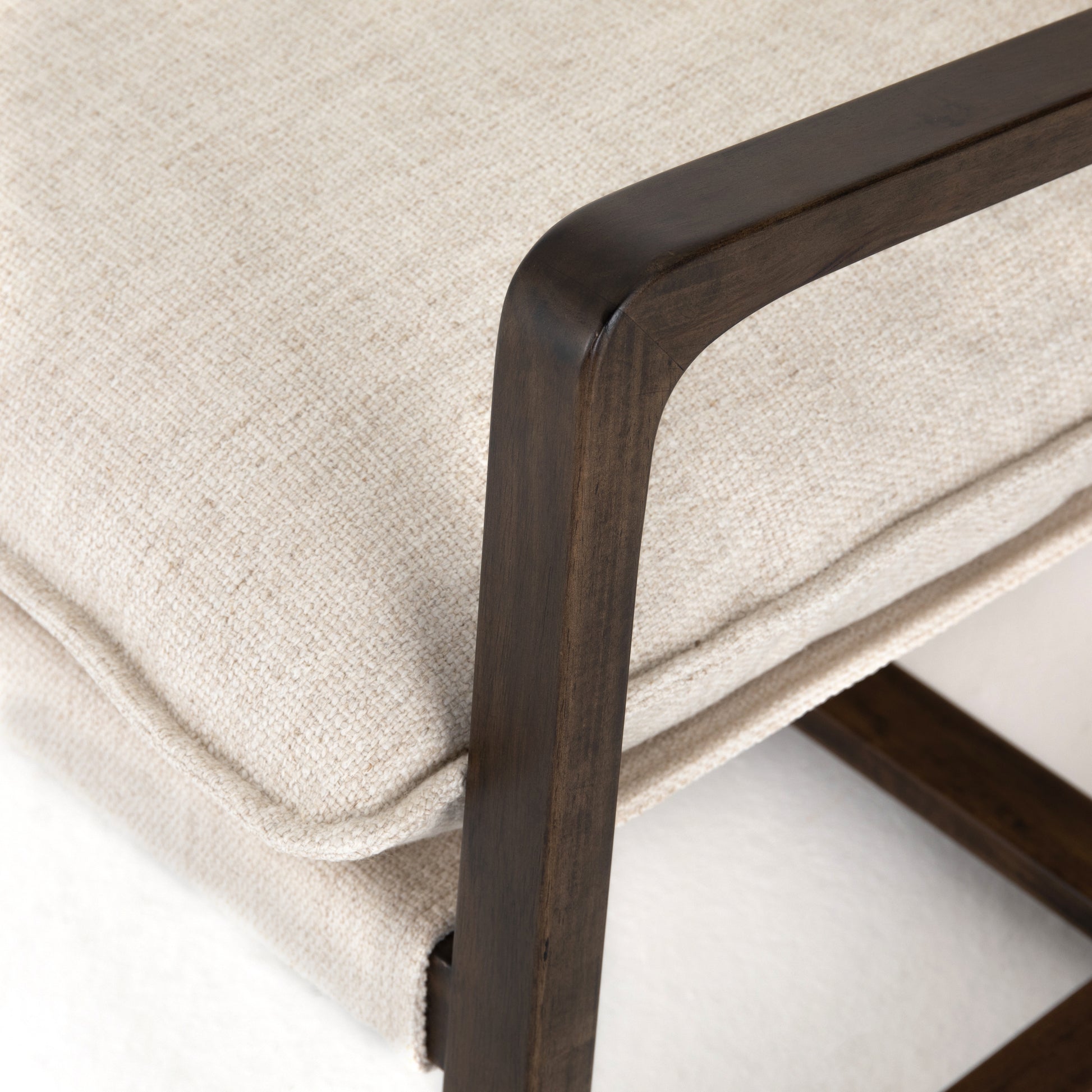 The Ace Thames Cream Chair has a gorgeous, solid parawood base with large, comfortable cushions. The perfect chair to relax or curl up with a good book in your living room or bedroom.   Overall Dimensions: 30.00"w x 37.50"d x 31.00"h Seat Depth: 22.5" Seat Height: 18.25" Arm Height from Floor: 22.5" Arm Height from Seat: 4"  Materials: 66%Pl, 19%Pc, 15%Li, Solid Parawood