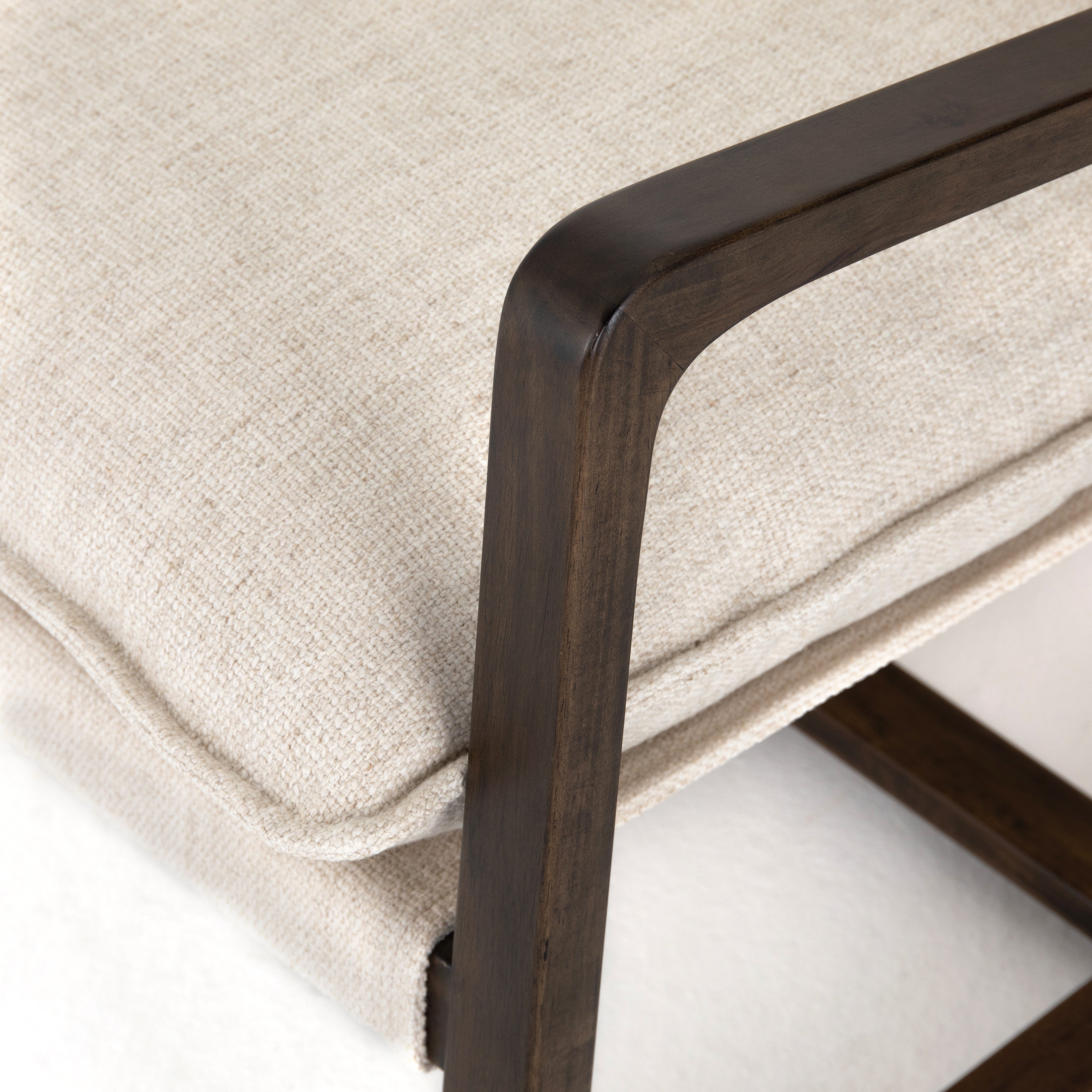The Ace Thames Cream Chair has a gorgeous, solid parawood base with large, comfortable cushions. The perfect chair to relax or curl up with a good book in your living room or bedroom.   Overall Dimensions: 30.00"w x 37.50"d x 31.00"h Seat Depth: 22.5" Seat Height: 18.25" Arm Height from Floor: 22.5" Arm Height from Seat: 4"  Materials: 66%Pl, 19%Pc, 15%Li, Solid Parawood