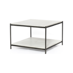 We love the sophisticated look the marble paired with the iron frame brings to this Felix Hammered Grey Bunching Table. The bottom shelve is both functional and beautiful!  Overall Dimensions: 25.00"w x 25.00"d x 16.00"h Materials: Iron, Marble Weight: 90.39 lb