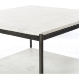 We love the sophisticated look the marble paired with the iron frame brings to this Felix Hammered Grey Bunching Table. The bottom shelve is both functional and beautiful!  Overall Dimensions: 25.00"w x 25.00"d x 16.00"h Materials: Iron, Marble Weight: 90.39 lb