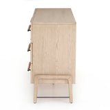 Featuring Rosedale 6 Drawer Dresser by Four Hands at Amethyst Home. The light-finished oak of this Rosedale 6 Drawer Dresser brings a clean, brightness to any room. With six spacious drawers and iron hardware wrapped in a gorgeous, tan leather, this is a functional and beautiful piece to add to your bedroom or other area. 
Overall Dimensions: 62.50"W x 19.50"L.  Amethyst Home provides interior design, new home construction design consulting, vintage area rugs, and lighting in the Omaha metro area.