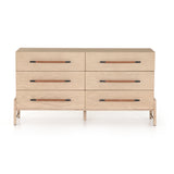 Featuring Rosedale 6 Drawer Dresser by Four Hands at Amethyst Home. The light-finished oak of this Rosedale 6 Drawer Dresser brings a clean, brightness to any room. With six spacious drawers and iron hardware wrapped in a gorgeous, tan leather, this is a functional and beautiful piece to add to your bedroom or other area. 
Overall Dimensions: 62.50"W x.  Amethyst Home provides interior design, new home construction design consulting, vintage area rugs, and lighting in the Winter Garden metro area.