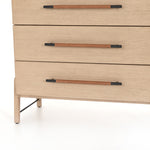 Featuring Rosedale 6 Drawer Tall Dresser by Four Hands at Amethyst Home. The light-finished oak of this Rosedale 6 Drawer Tall Dresser brings a clean, brightness to any room. With four large drawers and two smaller drawers, this is a functional and beautiful piece to add to your bedroom or other area. The iron hardware wrapped in a gorgeous, tan leather rea.  Amethyst Home provides interior design, new home construction design consulting, vintage area rugs, and lighting in the Monterey metro area.
